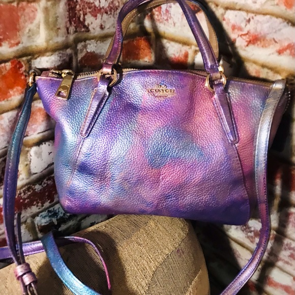 Authentic Coach Kelsey Rainbow Multi Color Leather Crossbody Bag/Satchel/ Purse - Picture 3 of 14